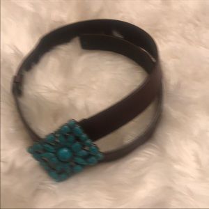 GENUINE LEATHER BELT WITH TURQUOISE BUCKLE